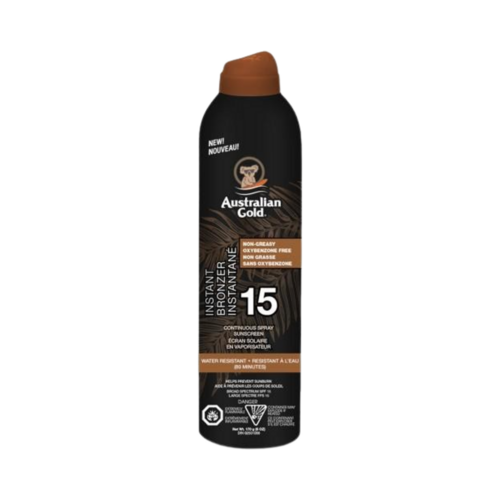 Australian Gold Continuous Spray Sunscreen With Bronze SPF 15 on white background