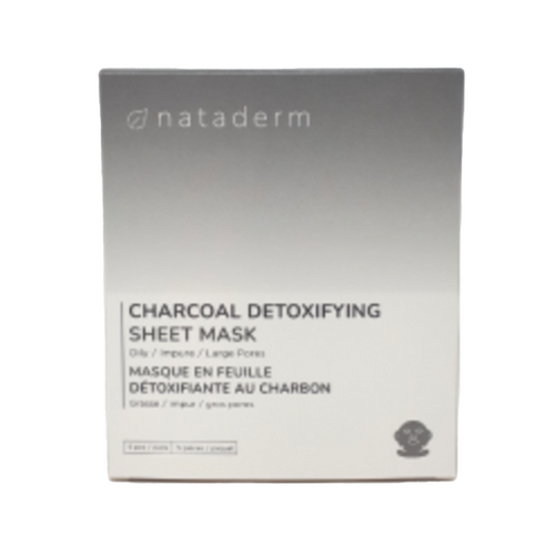 Nataderm Charcoal Detoxifying Sheet Mask, 5 pieces Nataderm Charcoal Detoxifying Sheet Mask on white background
