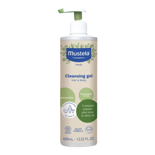 Mustela Organic Cleansing Gel with Olive Oil and Aloe, 400ml/13.53 fl oz Mustela Organic Cleansing Gel with Olive Oil and Aloe on white background