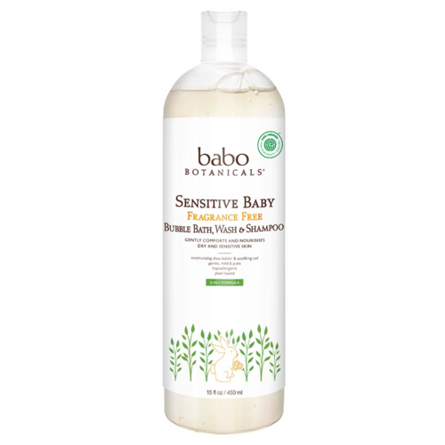 Babo Botanicals Sensitive Baby Fragrance Free Bubble Bath, Wash and Shampoo, 450ml/15 fl oz Babo Botanicals Sensitive Baby Fragrance Free Bubble Bath, Wash and Shampoo on white background