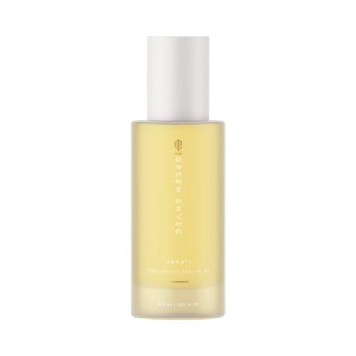 Green Envee Vahati Herb Infused Healing Oil on white background